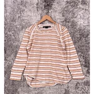 Veronica Beard Top Medium Womens Striped Linen Long Sleeve Relaxed Fit Shirt